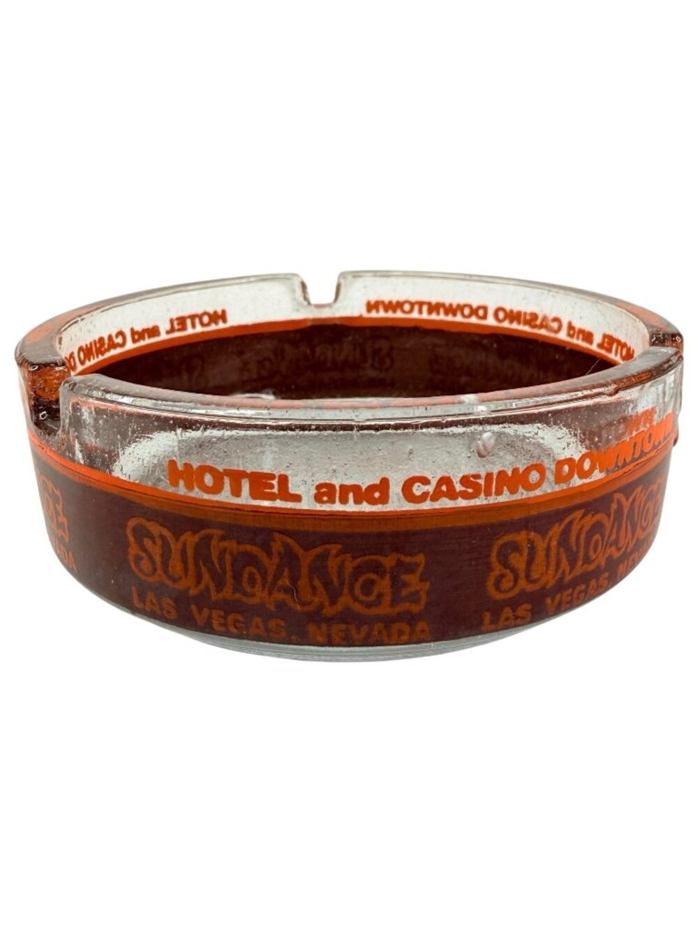 Vintage Sundance‎ Hotel And Casino Glass Ashtray Las Vegas Nevada Round Orange